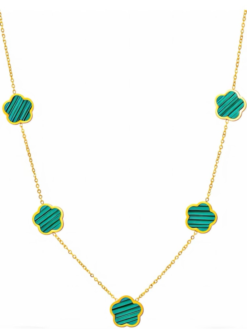 Gold Chain Necklace with Green Flower Motif